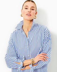Lilly Pulitzer Lesia Relaxed Button Down Shirt Briny Blue Cabana Stripe | Women Tops