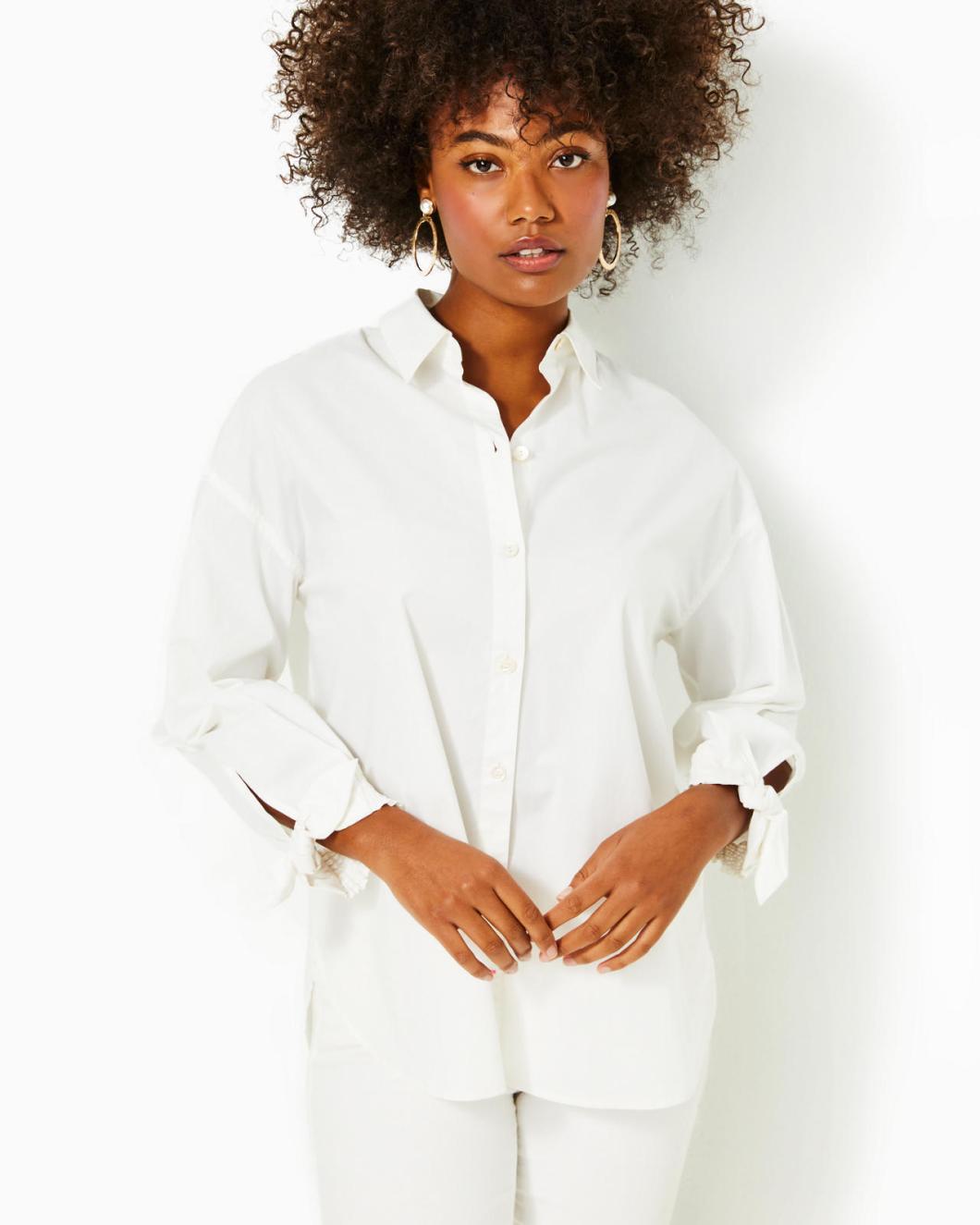 Lilly Pulitzer Lesia Relaxed Button Down Shirt Resort White | Women Tops