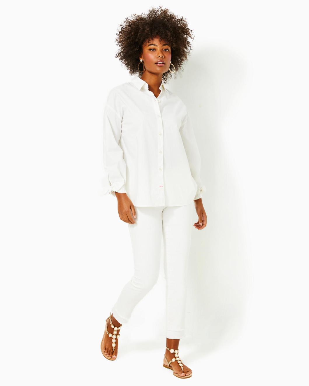 Lilly Pulitzer Lesia Relaxed Button Down Shirt Resort White | Women Tops