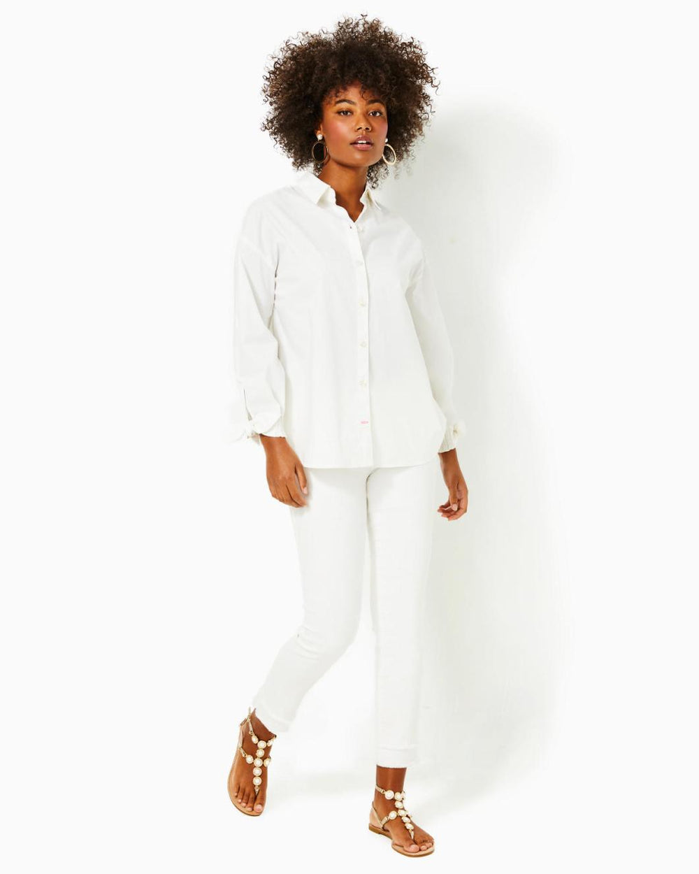 Lilly Pulitzer Lesia Relaxed Button Down Shirt Resort White | Women Tops