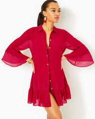 Lilly Pulitzer Linley Collared Cover-Up Poinsettia Red | Women Cover-Ups