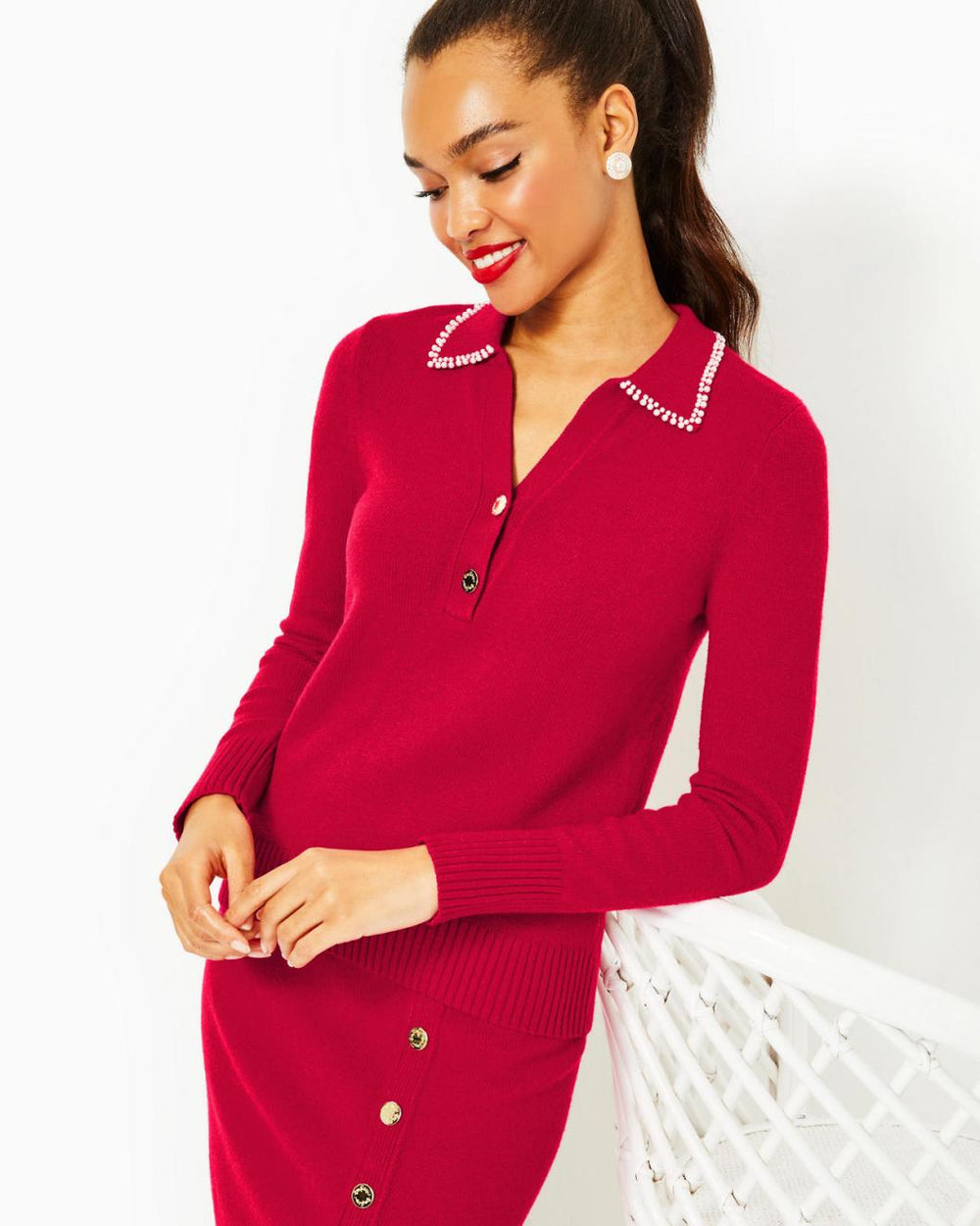 Lilly Pulitzer Lizona Sweater Poinsettia Red | Women Tops