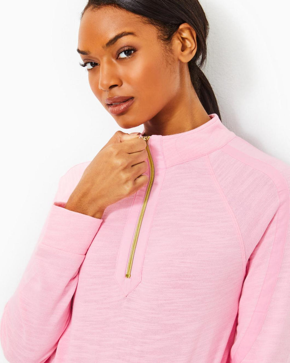Lilly Pulitzer Luxletic Ashlee Half-Zip Pullover Conch Shell Pink | Women Tops