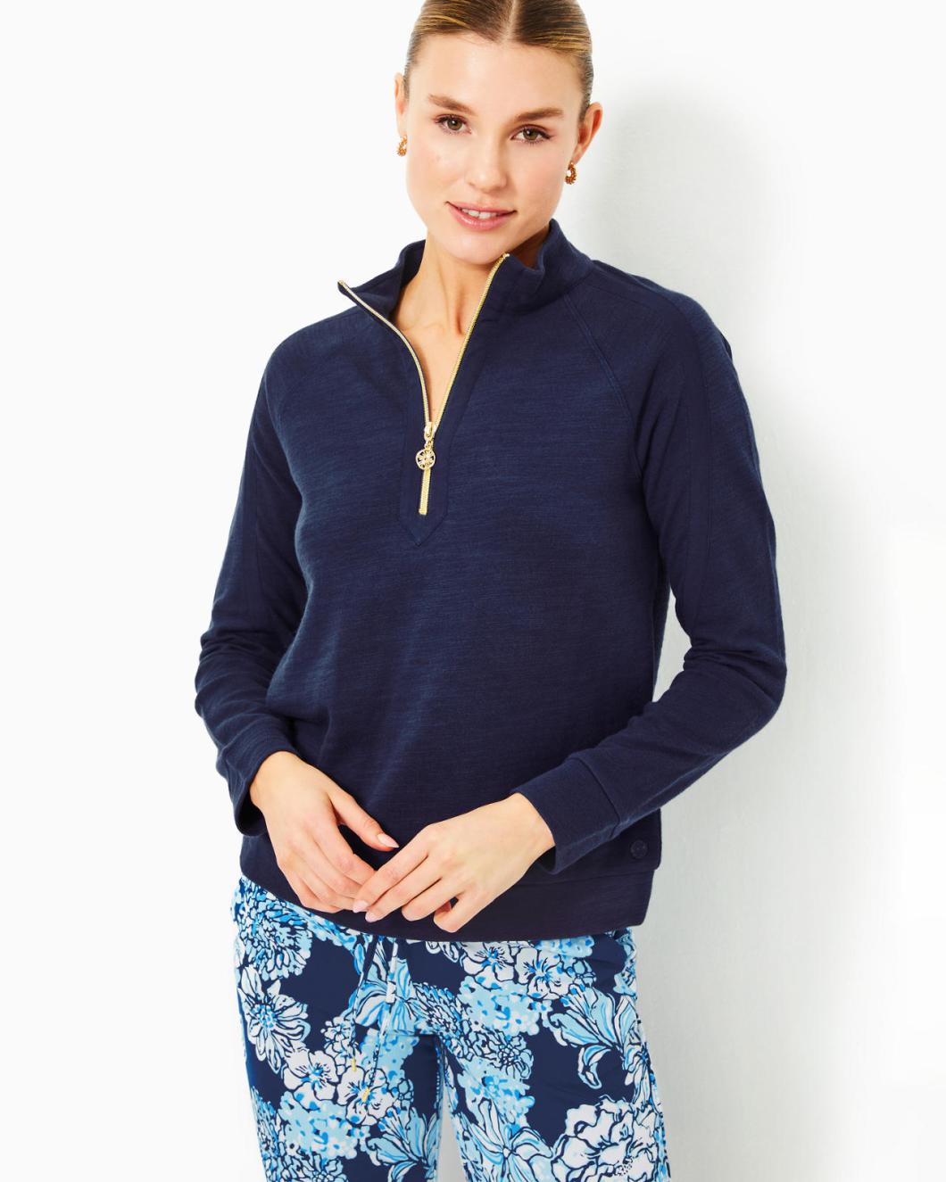 Lilly Pulitzer Luxletic Ashlee Half-Zip Pullover Low Tide Navy | Women Tops