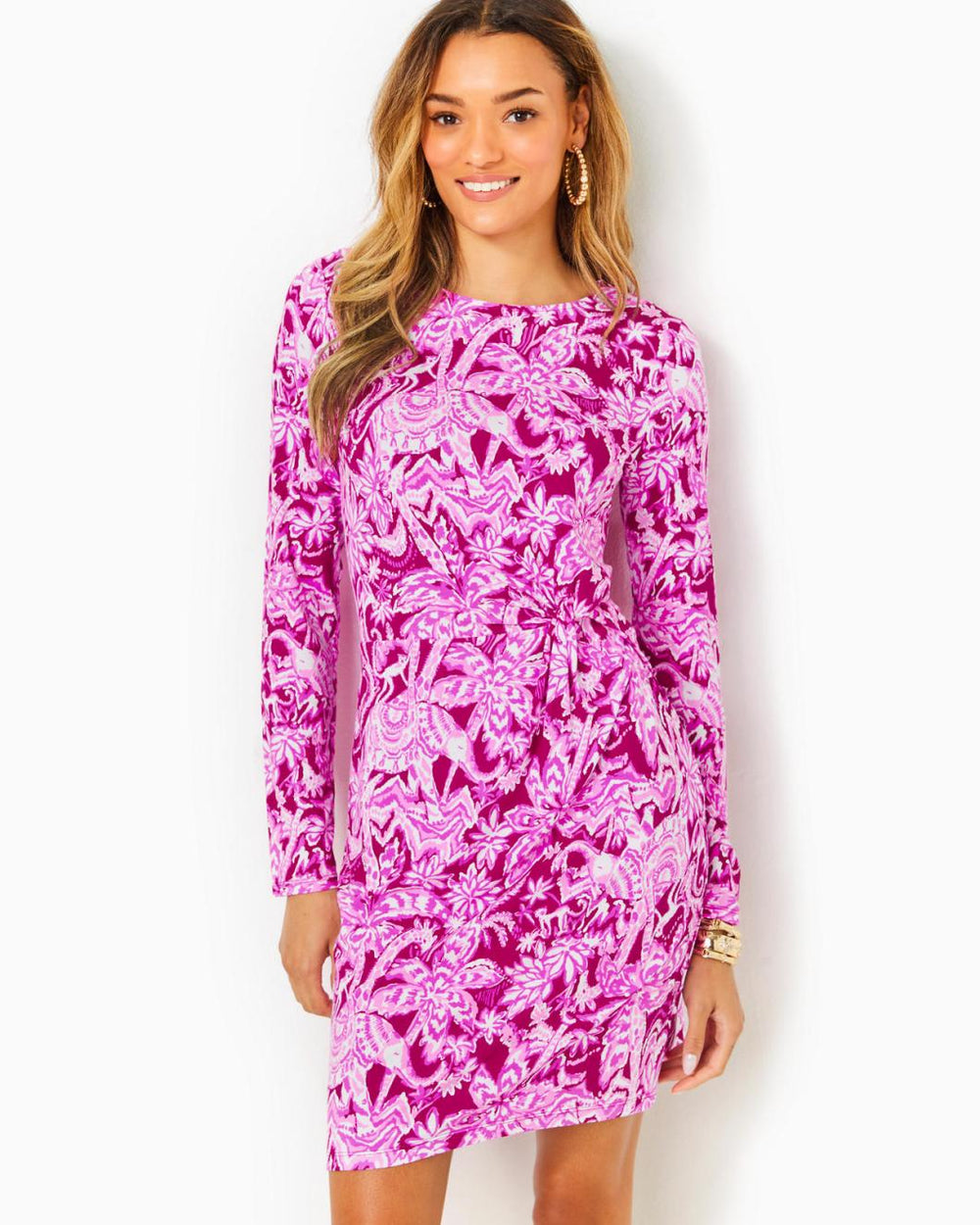 Lilly Pulitzer Lynn Long Sleeve Twist Dress Mulberry Wild Ride | Women Fitted Dresses