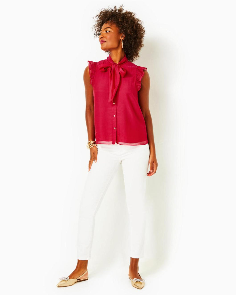 Lilly Pulitzer Maddi Tie Neck Top Poinsettia Red | Women Tops