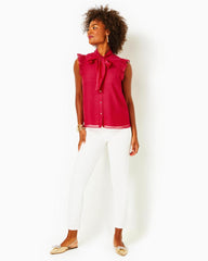 Lilly Pulitzer Maddi Tie Neck Top Poinsettia Red | Women Tops