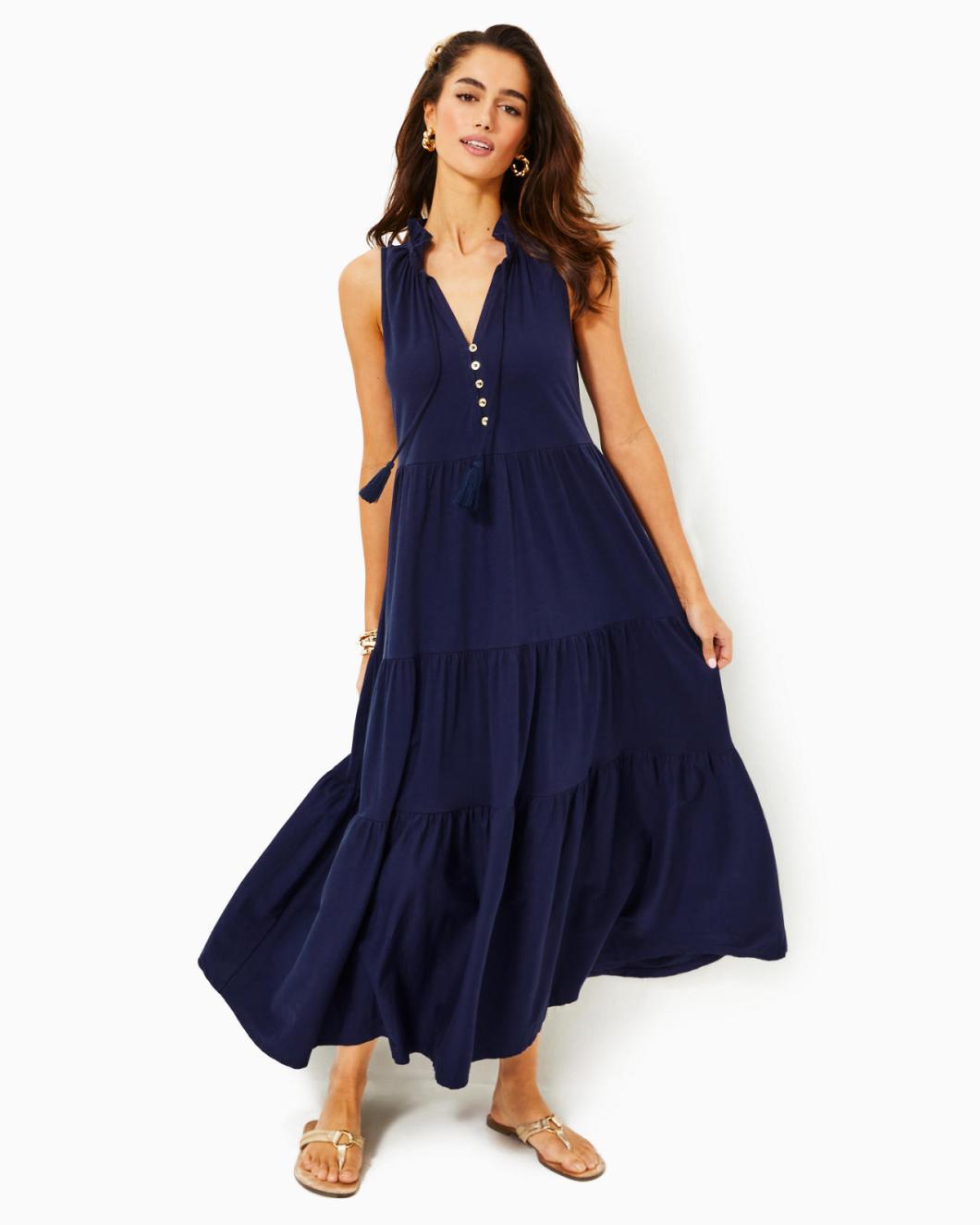 Lilly Pulitzer Malone Cotton Maxi Dress True Navy | Women Swing Dresses