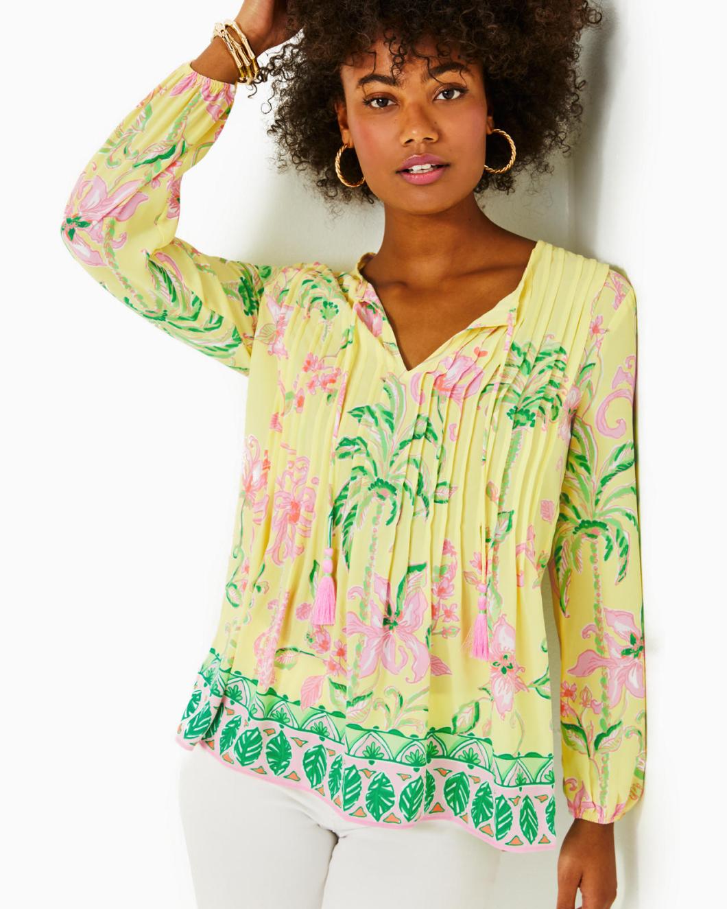 Lilly Pulitzer Marilina Tunic Top Finch Yellow Tropical Oasis Engineered Tunic | Women Tops