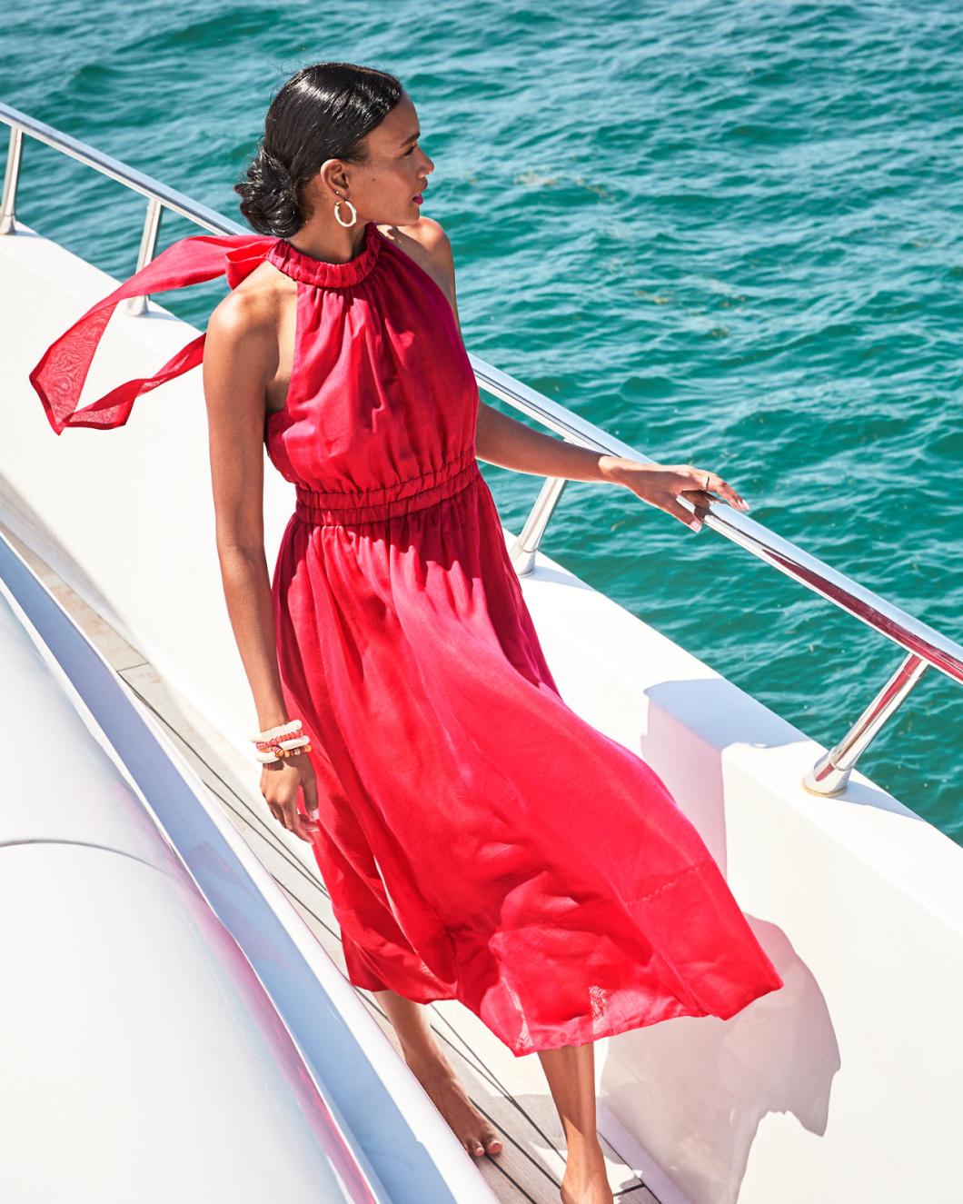 Lilly Pulitzer Marleen Halter Midi Dress Poinsettia Red | Women Fit &amp; Flare Dresses