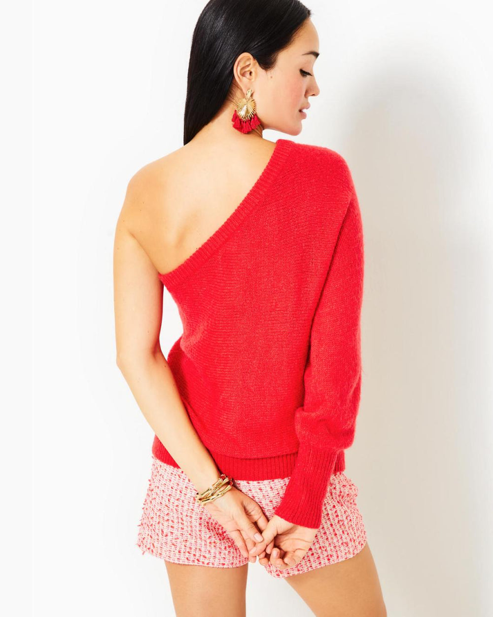 Lilly Pulitzer Maura One-Shoulder Sweater Amaryllis Red | Women Tops