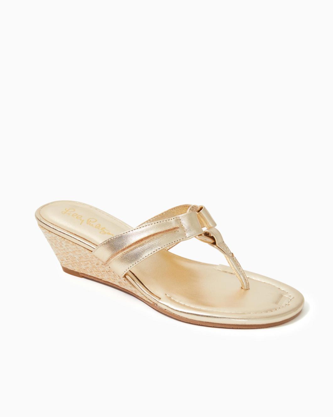 Lilly Pulitzer Mckim Wedge Sandal Gold Metallic | Women Shoes