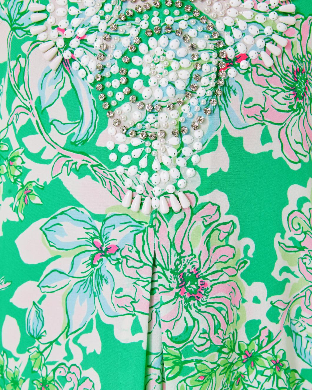 Lilly Pulitzer Mindy Beaded Silk Maxi Caftan Spearmint Blossom Views | Women A-Line/Easy Dresses