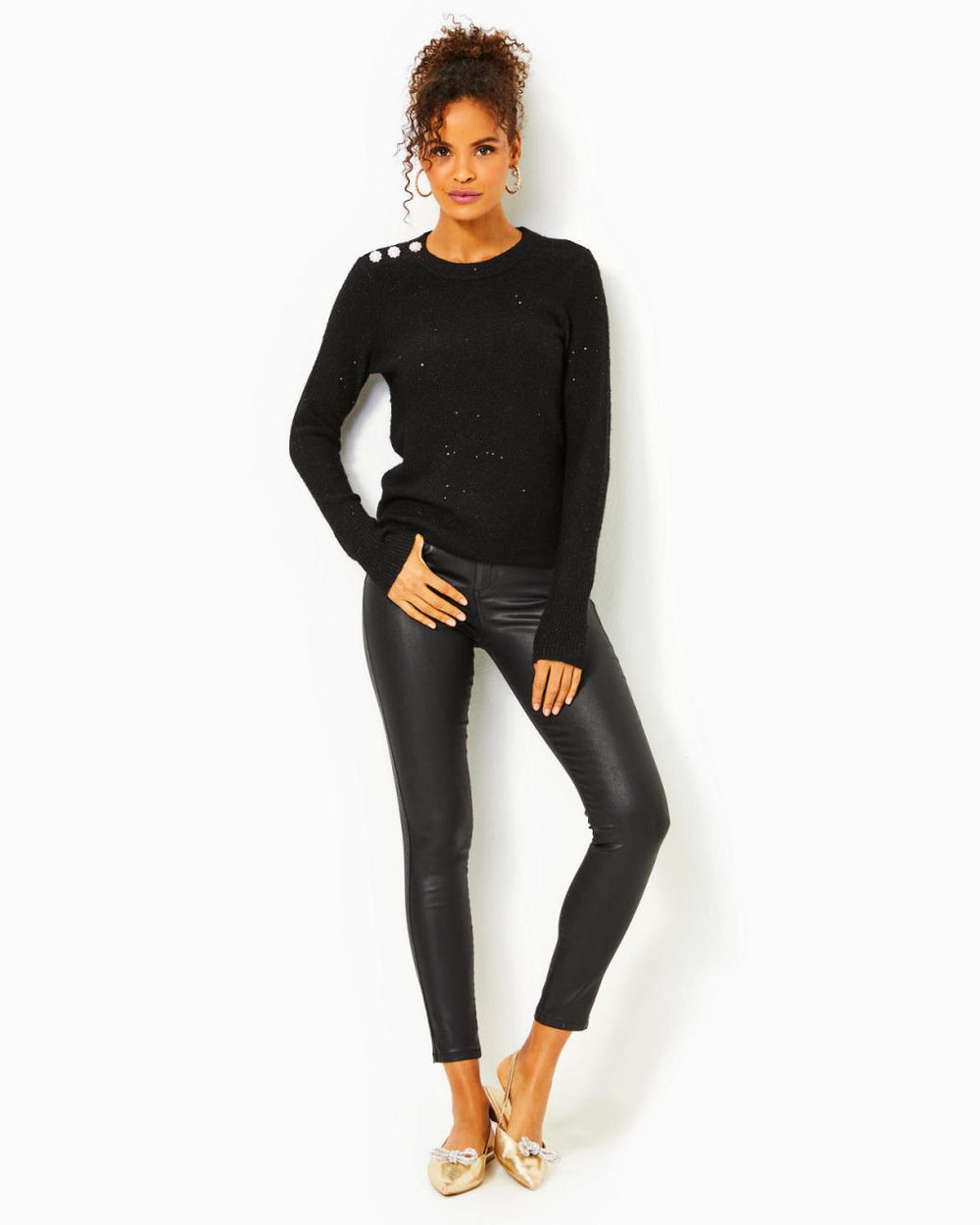Lilly Pulitzer Morgen Sequin Sweater Black Metallic | Women Tops