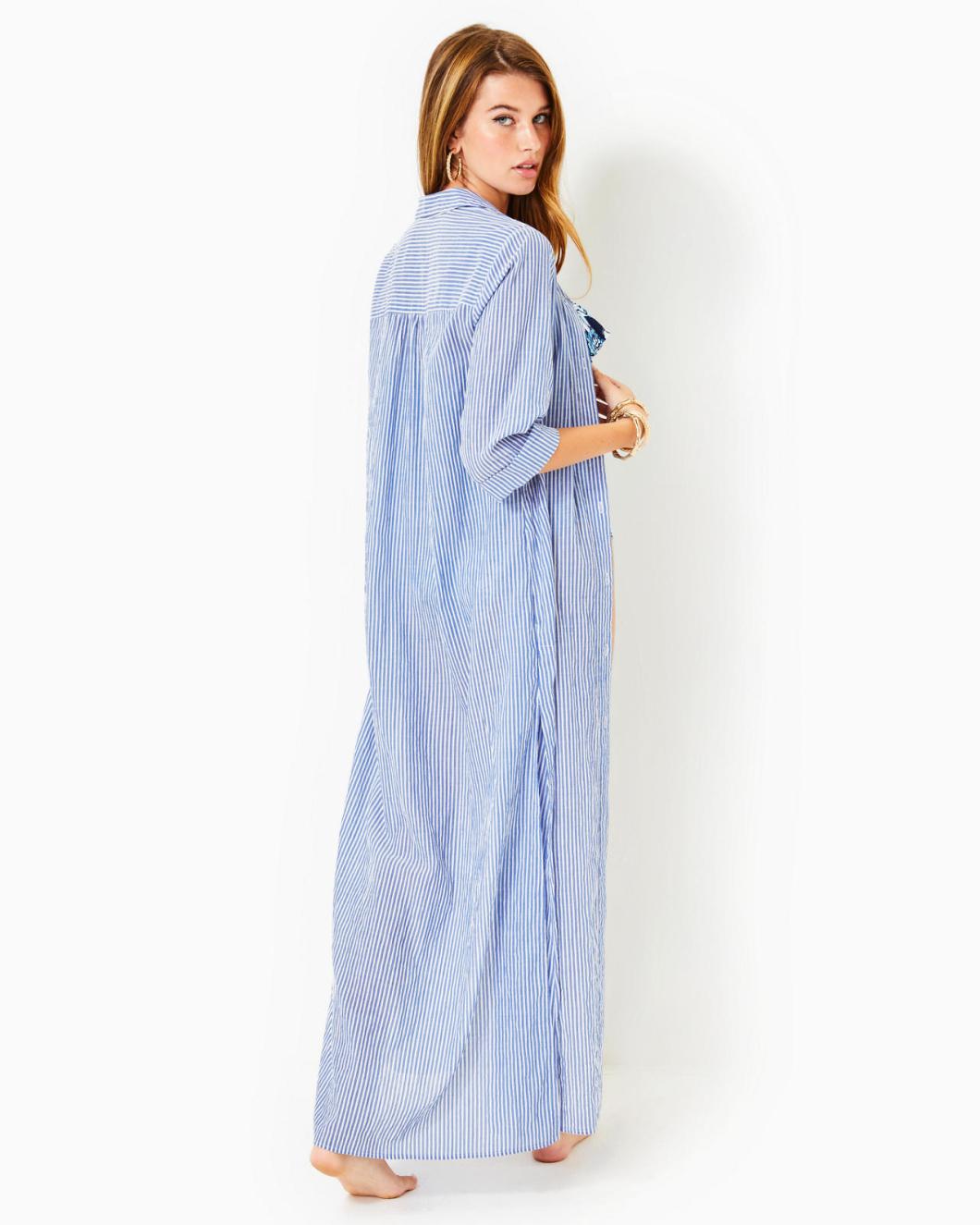 Lilly Pulitzer Natalie Maxi Cover-Up Coastal Blue Ltwt Oxford Stripe | Women Cover-Ups
