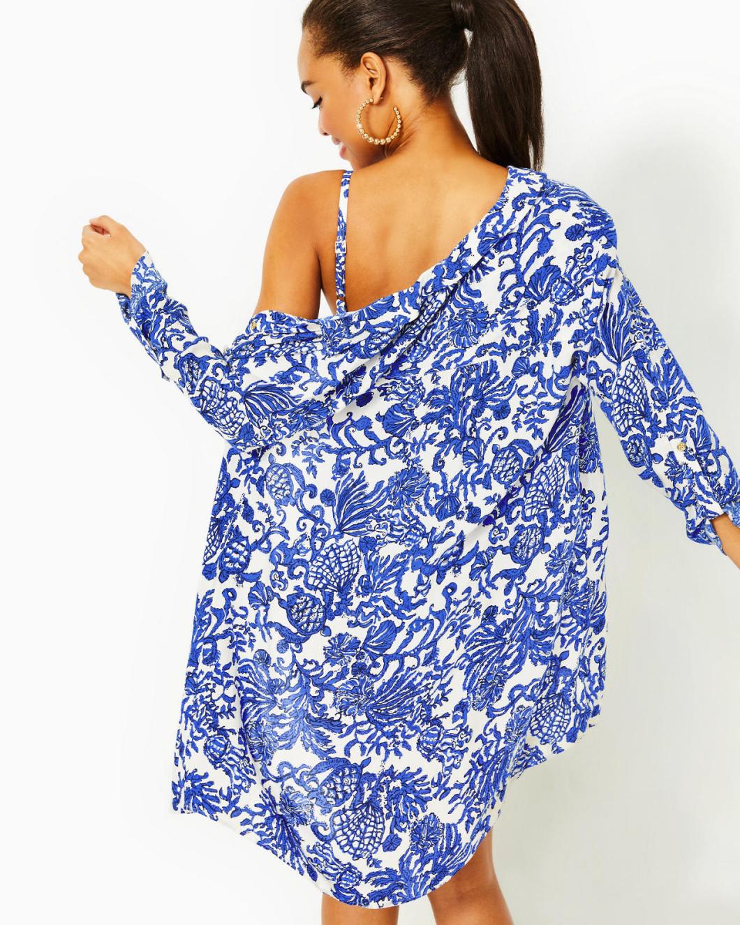 Lilly Pulitzer Natalie Shirtdress Cover-Up Deeper Coconut Ride With Me | Women Cover-Ups