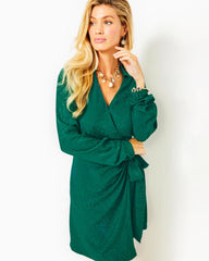 Lilly Pulitzer Nicolina Wrap Dress Evergreen Party Animal Jacquard | Women Straight Dresses