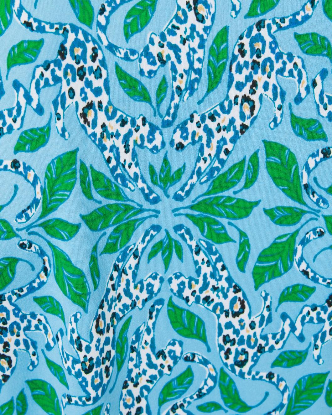 Lilly Pulitzer Pajama Knit Long Sleeve Button-Up Top Bon Bon Blue Leapin Leopards | Women Loungewear
