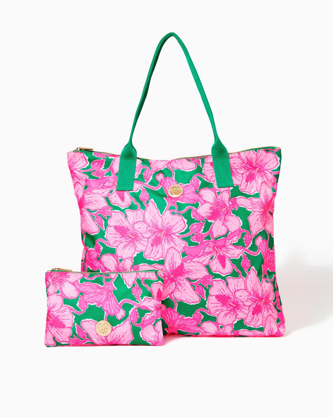 Lilly Pulitzer Piper Packable Tote Kelly Green Hibis Kiss | Women Bags