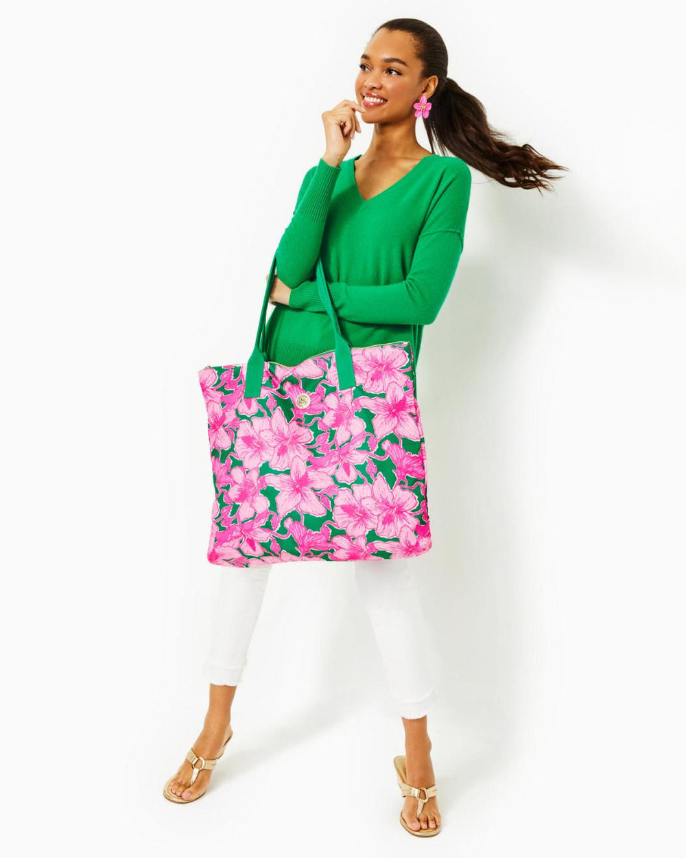 Lilly Pulitzer Piper Packable Tote Kelly Green Hibis Kiss | Women Bags