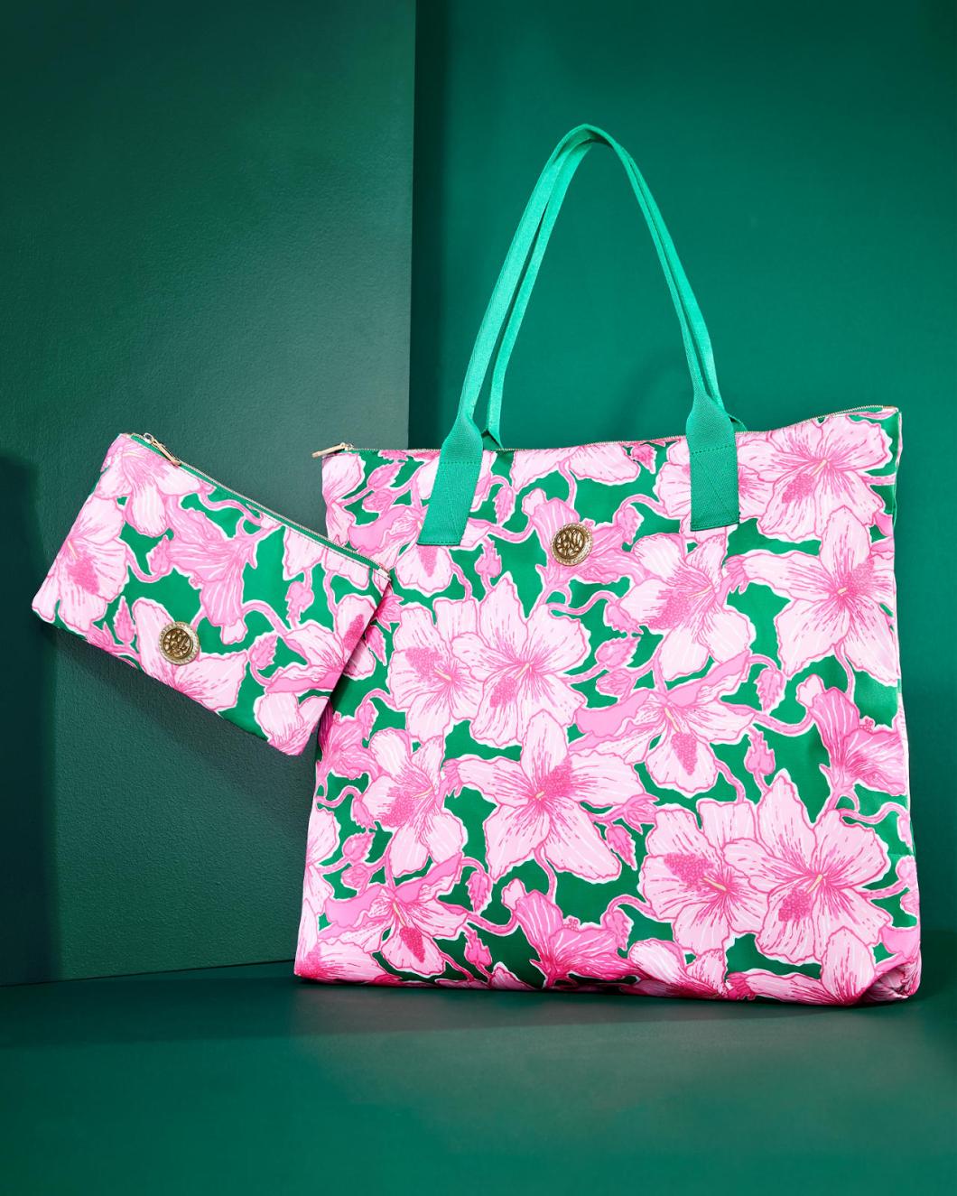 Lilly Pulitzer Piper Packable Tote Kelly Green Hibis Kiss | Women Bags