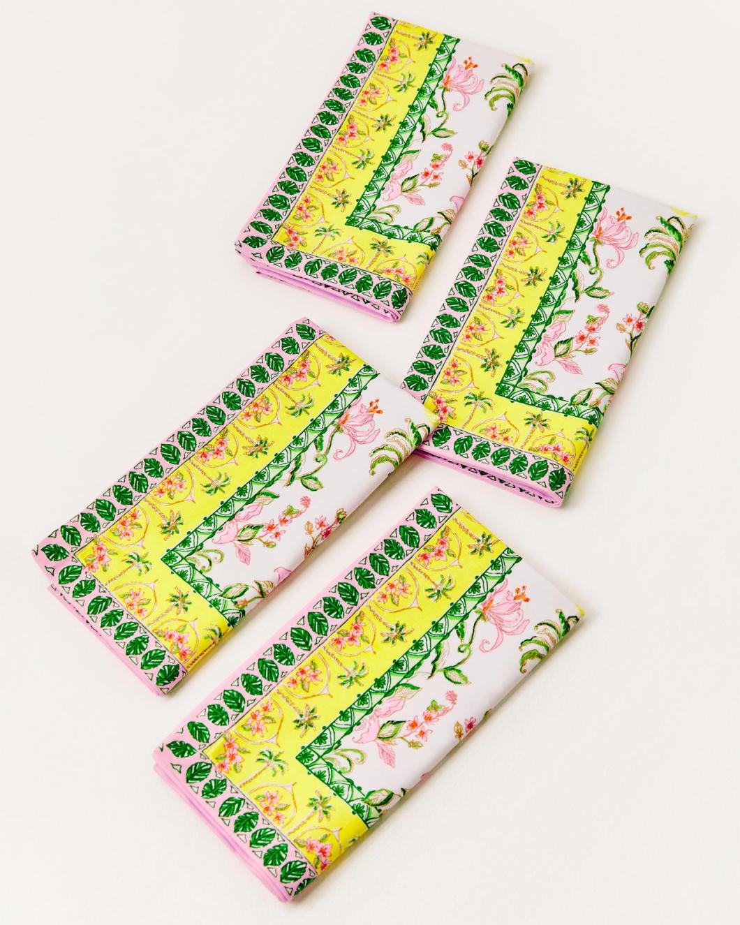 Lilly Pulitzer Printed Dinner Napkin Set Finch Yellow Tropical Oasis Engineered Napkins | Women Tabletop