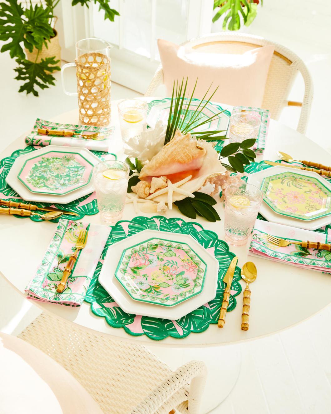 Lilly Pulitzer Printed Scallop Edge Placemat Set Conch Shell Pink Lets Go Bananas | Women Tabletop