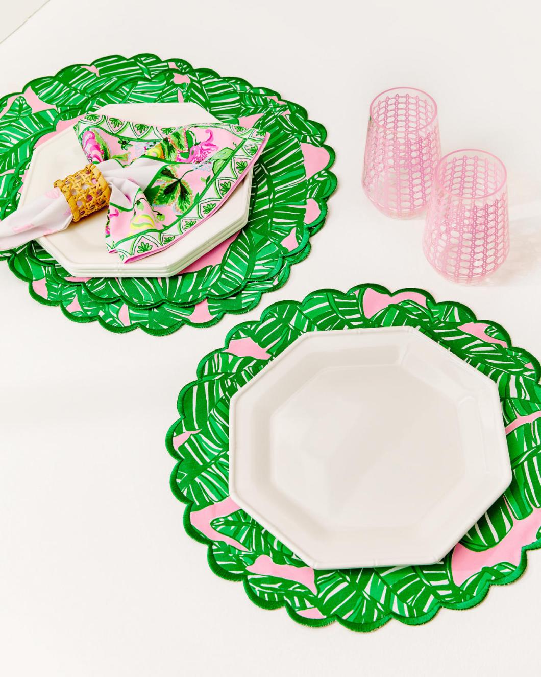 Lilly Pulitzer Printed Scallop Edge Placemat Set Conch Shell Pink Lets Go Bananas | Women Tabletop