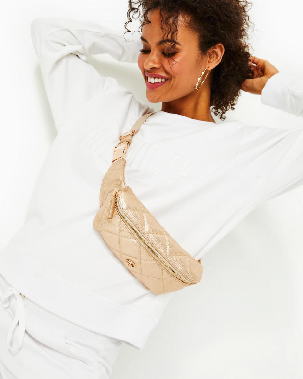 Lilly Pulitzer Quilted Leather Kenton Belt Bag Gold Metallic | Women Bags