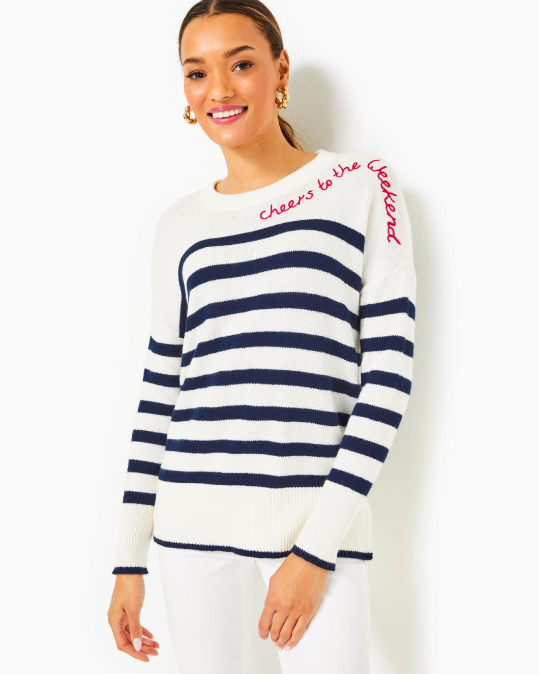 Lilly Pulitzer Quince Sweater Low Tide Navy Cruise Stripe | Women Tops