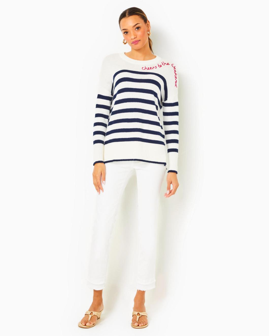 Lilly Pulitzer Quince Sweater Low Tide Navy Cruise Stripe | Women Tops