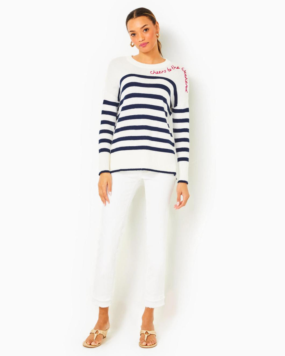 Lilly Pulitzer Quince Sweater Low Tide Navy Cruise Stripe | Women Tops