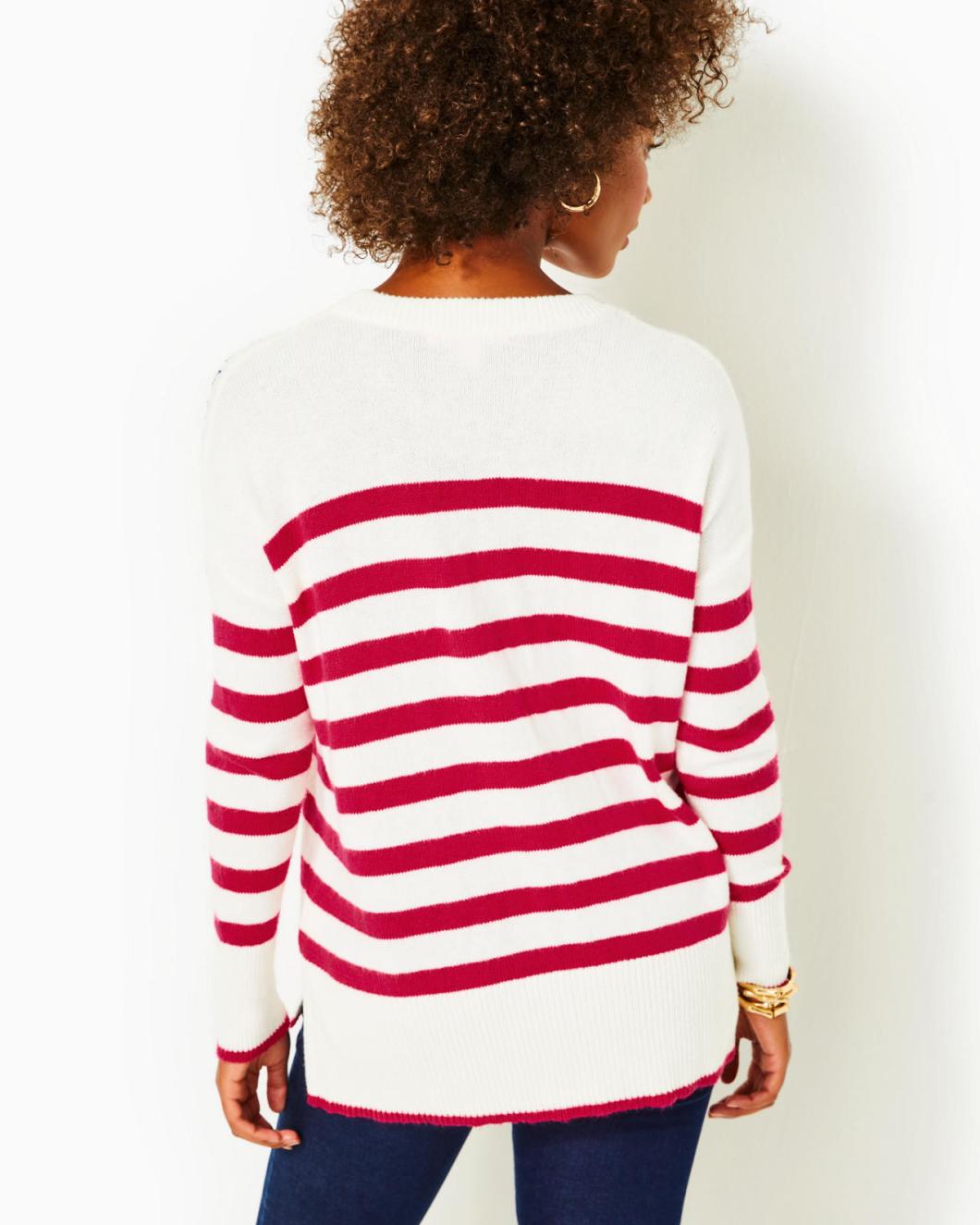 Lilly Pulitzer Quince Sweater Poinsettia Red Cruise Stripe | Women Tops