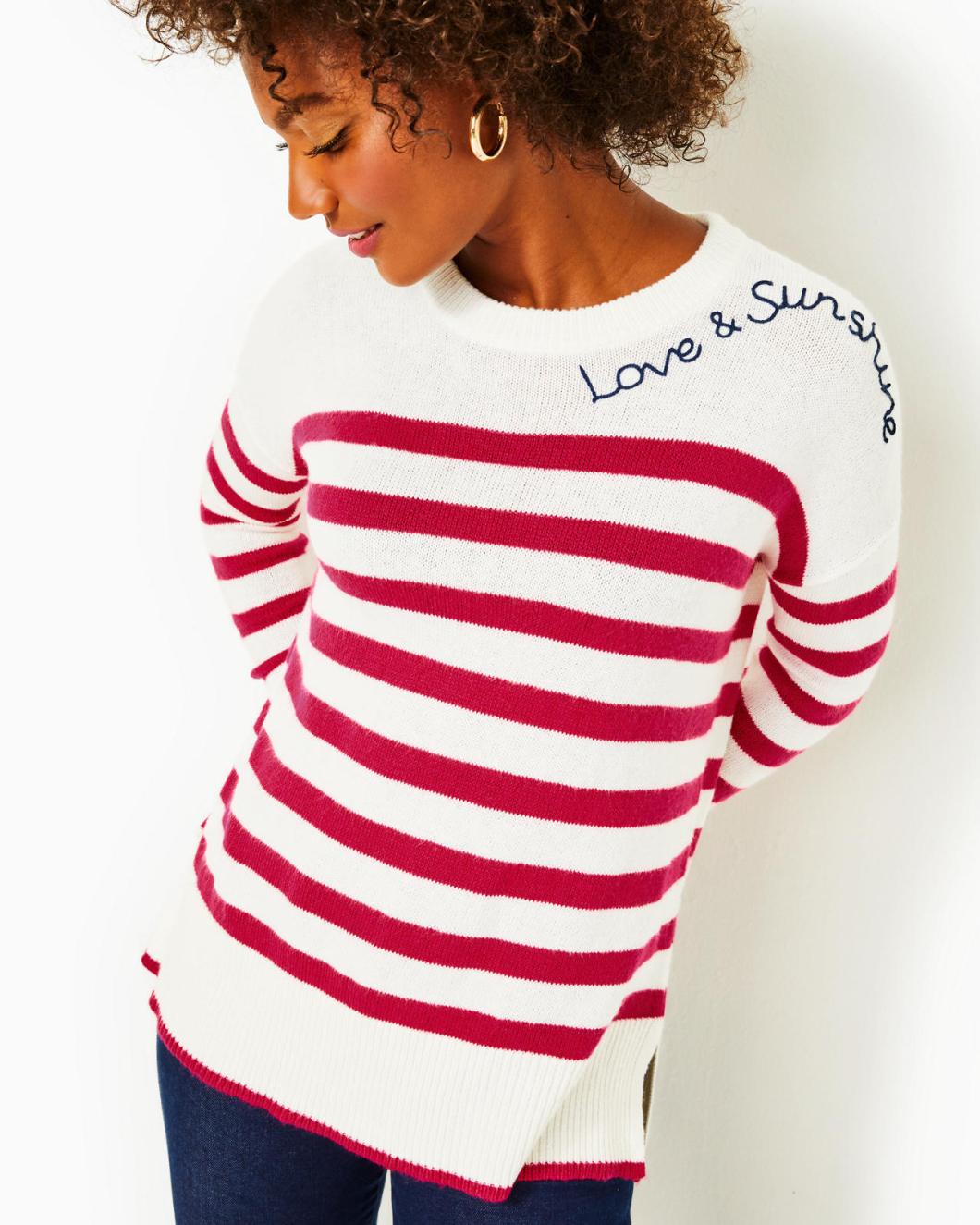 Lilly Pulitzer Quince Sweater Poinsettia Red Cruise Stripe | Women Tops