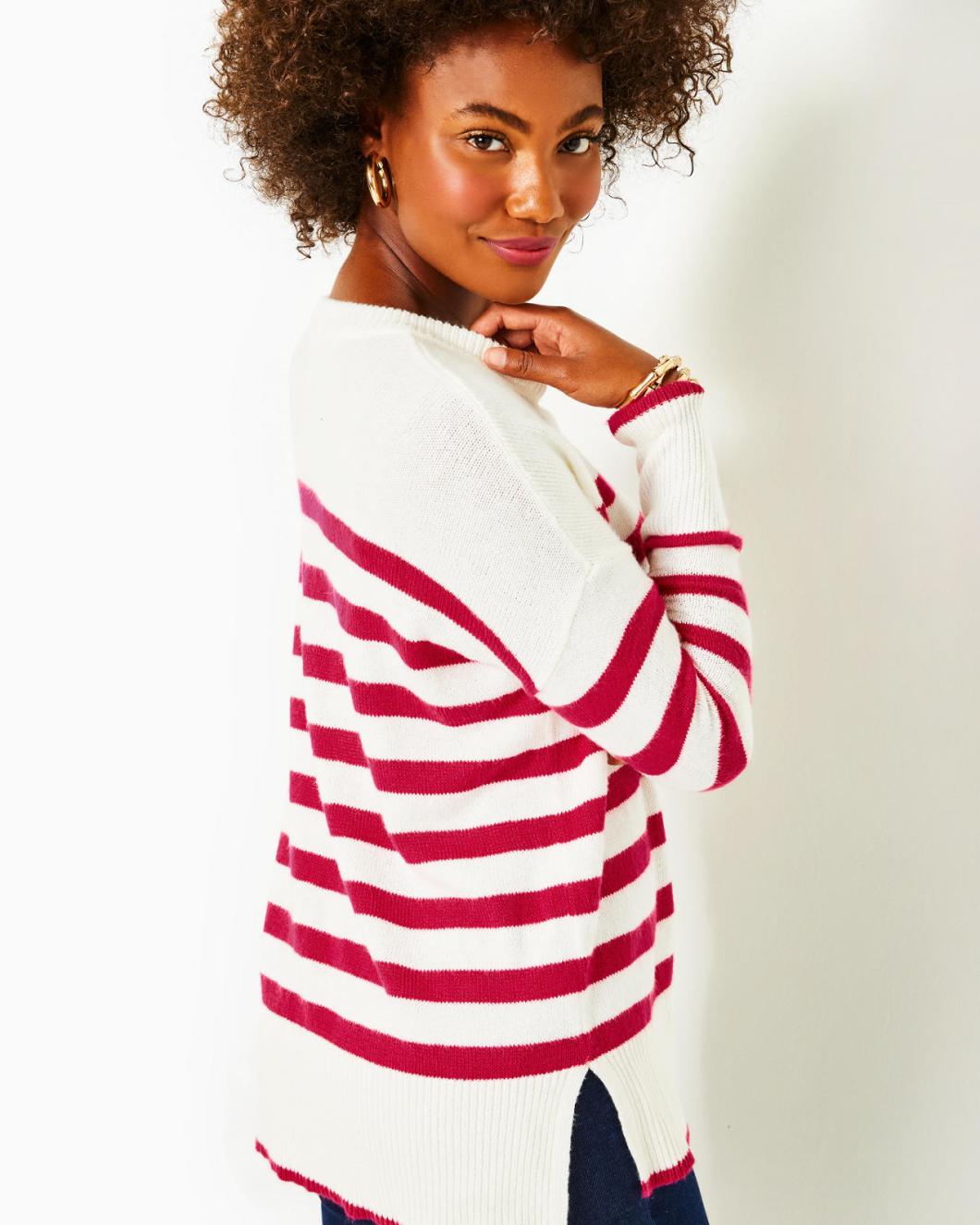 Lilly Pulitzer Quince Sweater Poinsettia Red Cruise Stripe | Women Tops