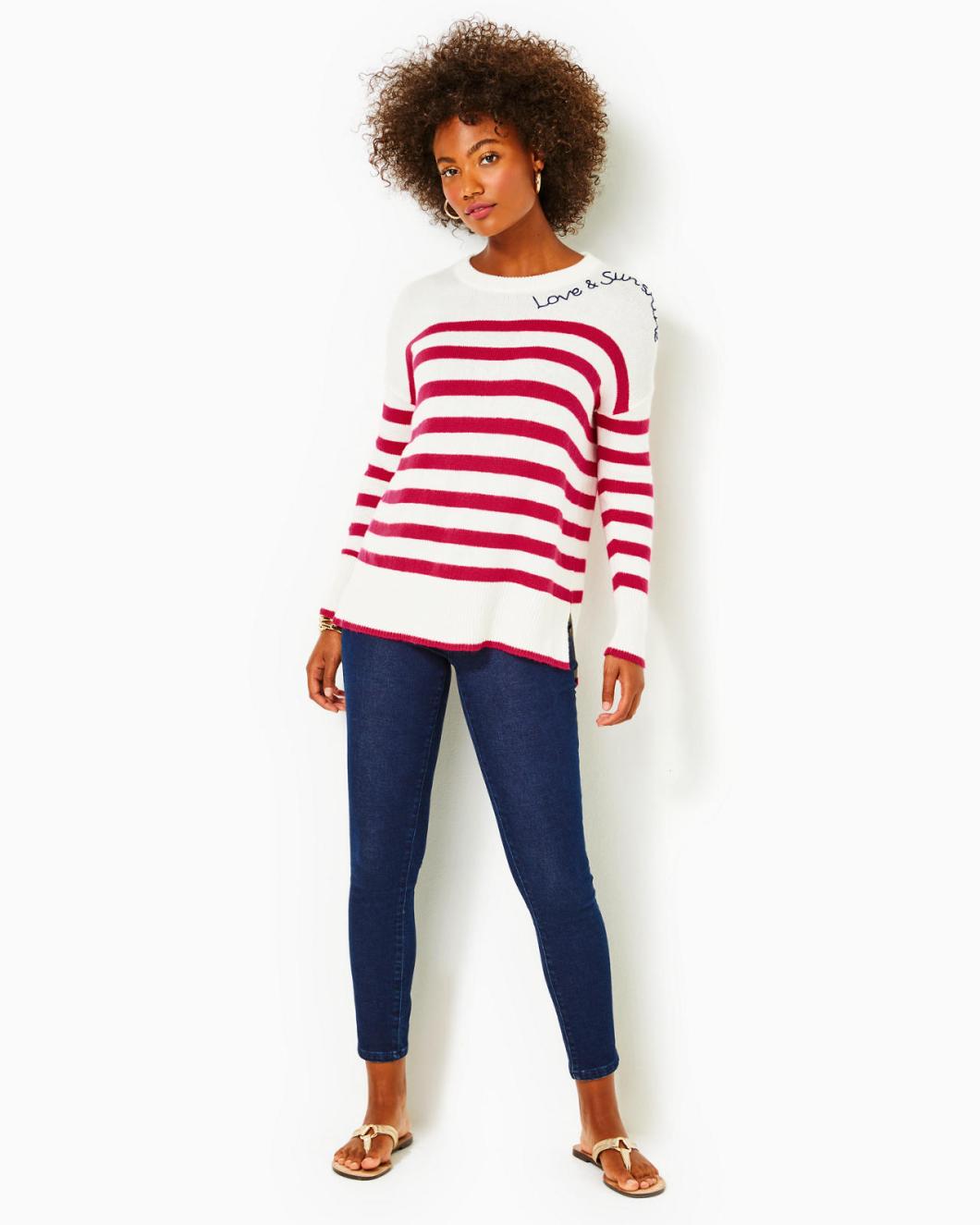 Lilly Pulitzer Quince Sweater Poinsettia Red Cruise Stripe | Women Tops