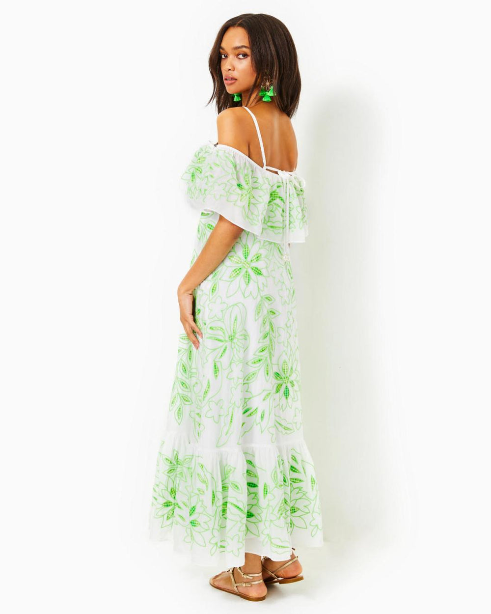 Lilly Pulitzer Quinlee Embroided Maxi Dress Orb Green Embroidered Viscose Organza | Women Fit &amp; Flare Dresses