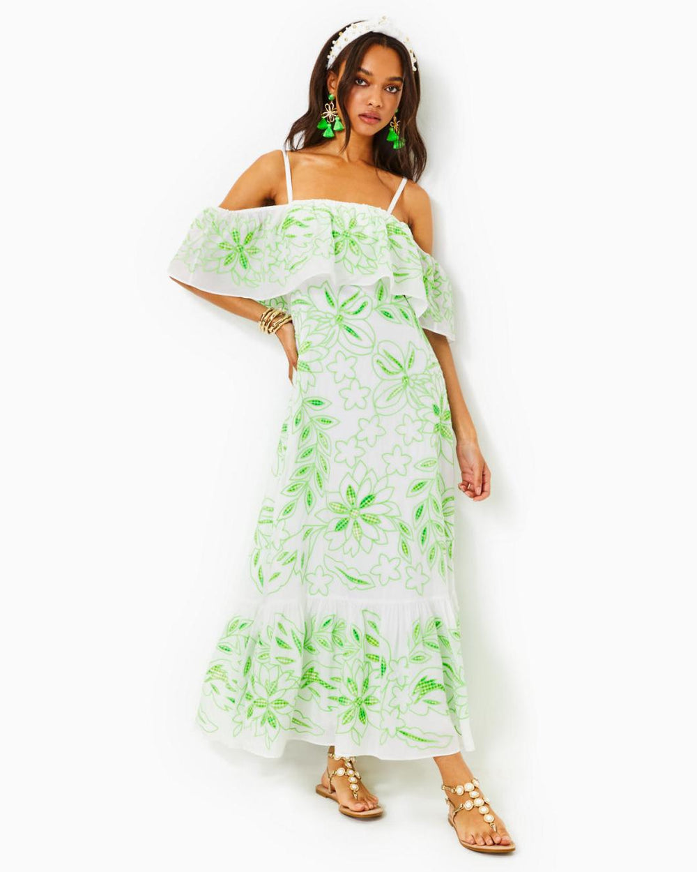 Lilly Pulitzer Quinlee Embroided Maxi Dress Orb Green Embroidered Viscose Organza | Women Fit &amp; Flare Dresses