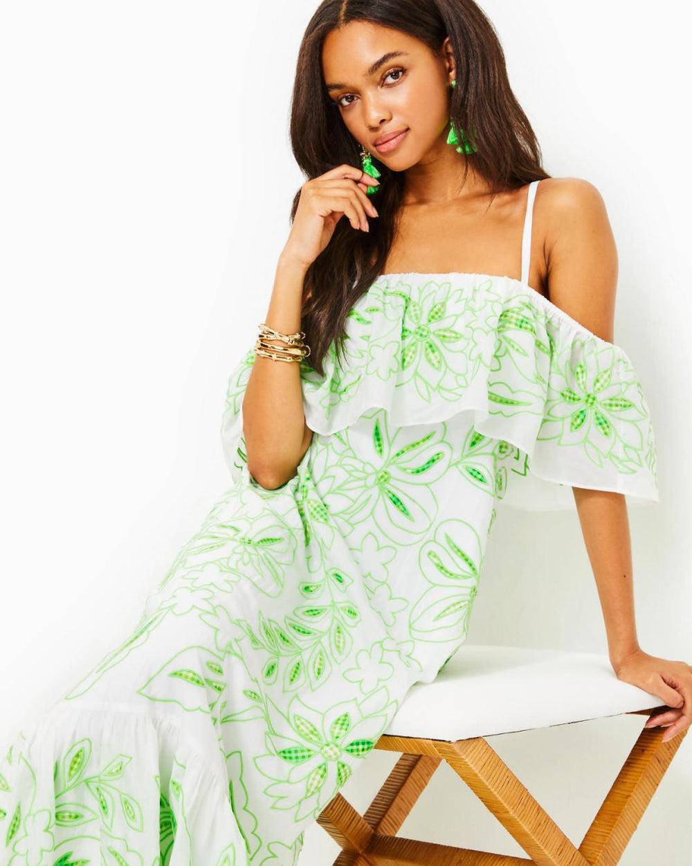 Lilly Pulitzer Quinlee Embroided Maxi Dress Orb Green Embroidered Viscose Organza | Women Fit &amp; Flare Dresses