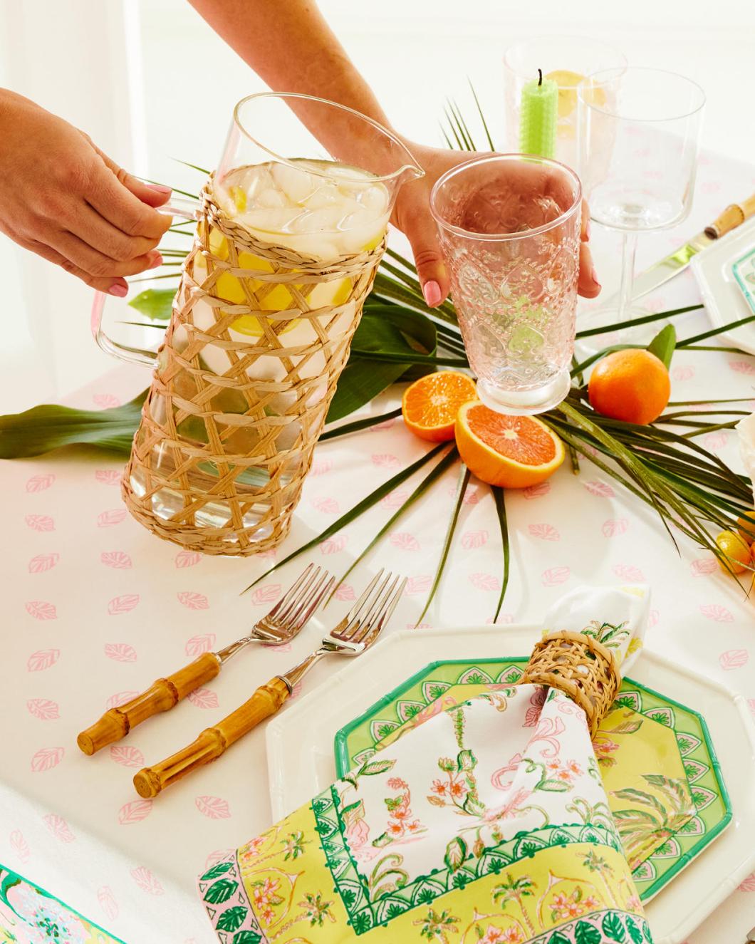 Lilly Pulitzer Raffia Wrapped Glass Pitcher Natural | Women Tabletop