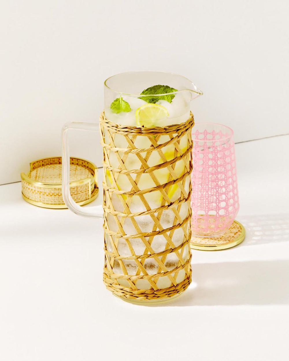 Lilly Pulitzer Raffia Wrapped Glass Pitcher Natural | Women Tabletop