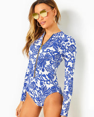 Lilly Pulitzer Randee Rashguard One-Piece Swimsuit Deeper Coconut Ride With Me | Women Swimsuits