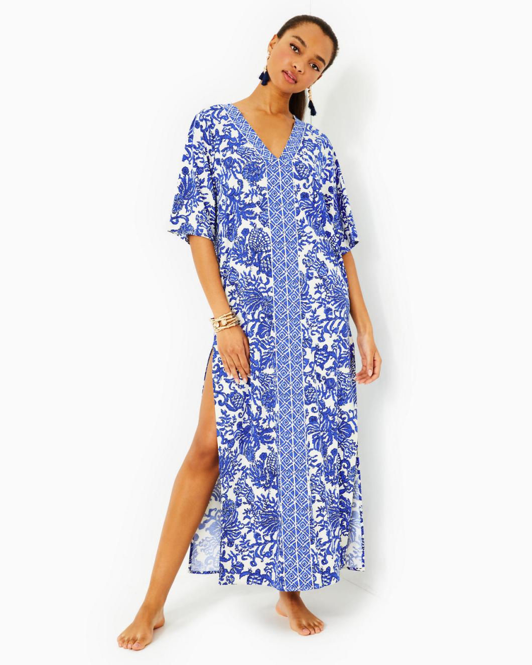 Lilly Pulitzer Remelle Maxi Cover-Up Deeper Coconut Ride With Me Engineered Coverup | Women Cover-Ups