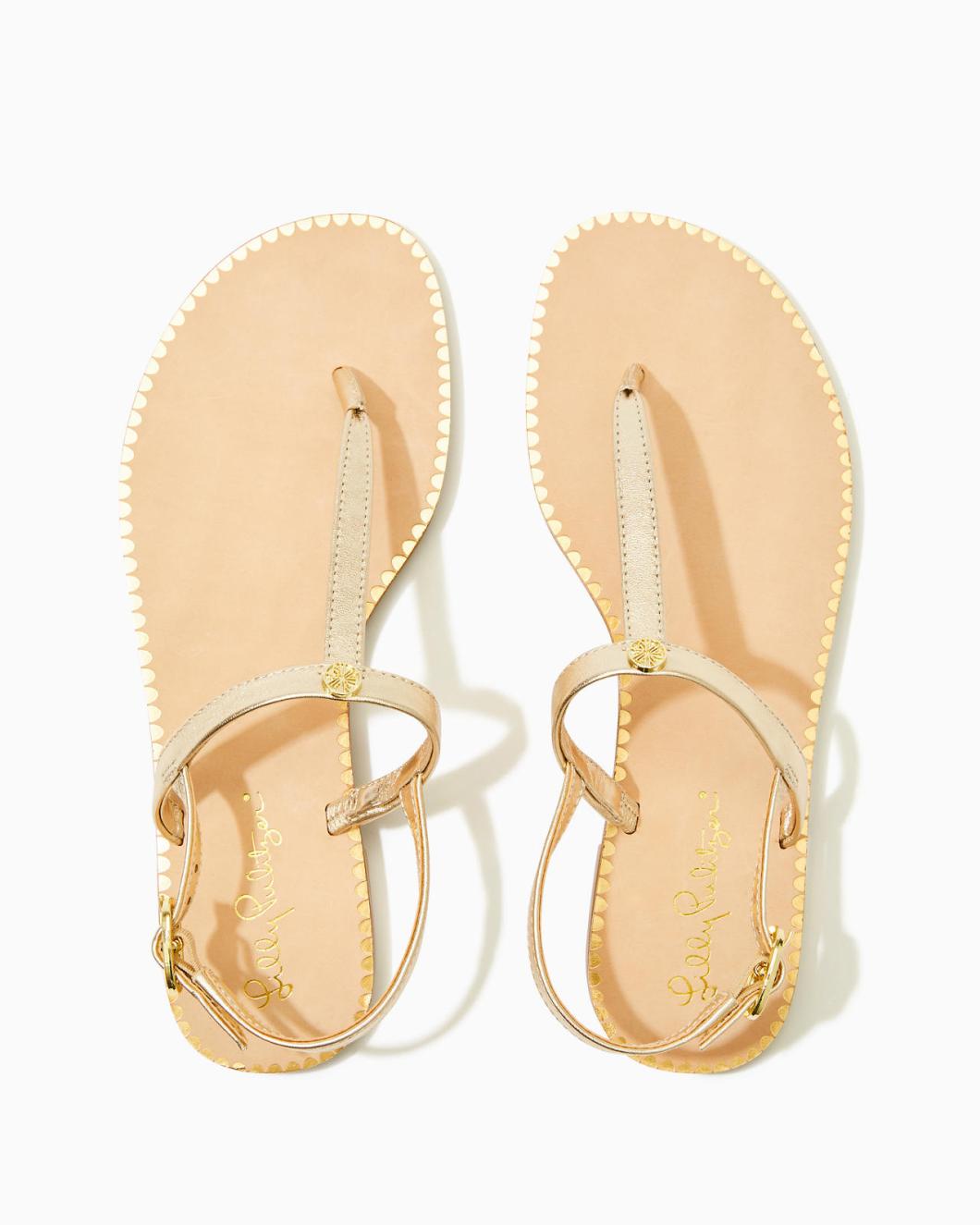 Lilly Pulitzer Rita T-Strap Sandal Gold Metallic | Women Shoes