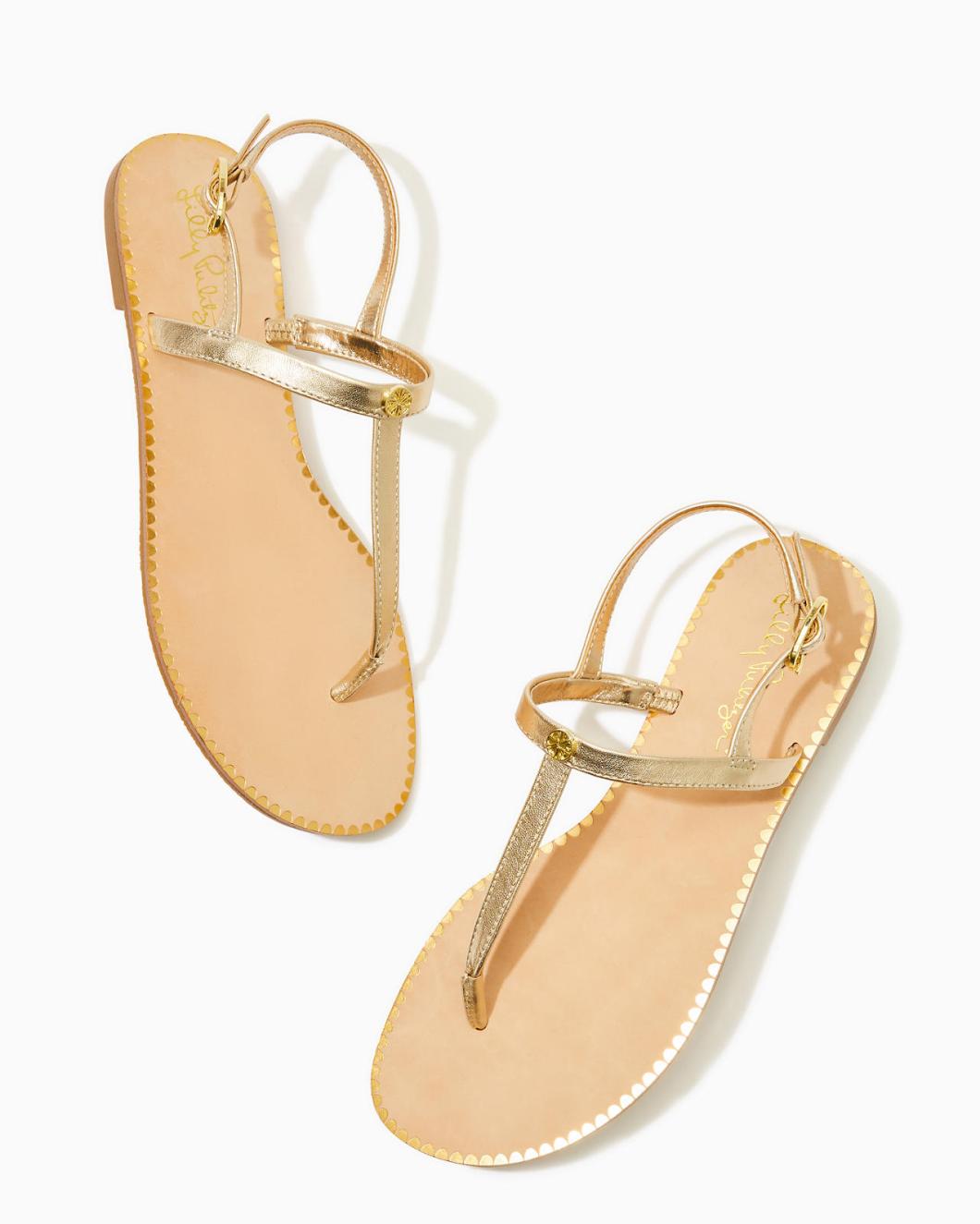 Lilly Pulitzer Rita T-Strap Sandal Gold Metallic | Women Shoes
