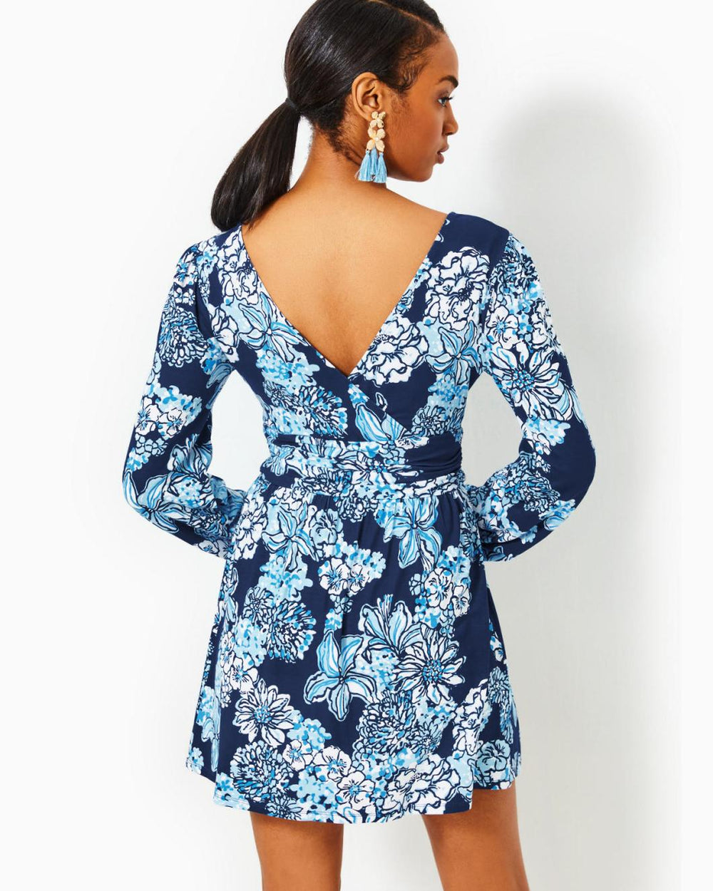 Lilly Pulitzer Riza Long Sleeve Romper Low Tide Navy Bouquet All Day | Women Rompers &amp; Jumpsuits