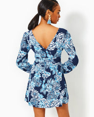 Lilly Pulitzer Riza Long Sleeve Romper Low Tide Navy Bouquet All Day | Women Rompers &amp; Jumpsuits