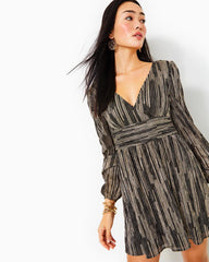 Lilly Pulitzer Riza Long Sleeve Romper Onyx X Gold Metallic Rope Stripe Crinkle Knit | Women Rompers &amp; Jumpsuits