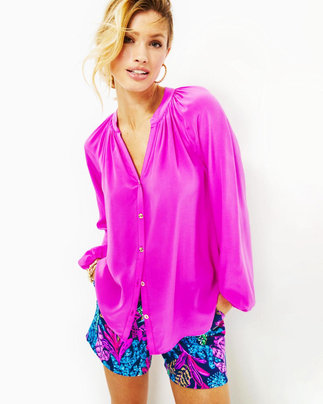 Lilly Pulitzer Saige Silk Top Orchid Oasis | Women Tops