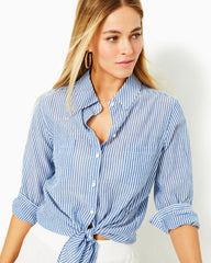 Lilly Pulitzer Sea View Button Down Top Coastal Blue Ltwt Oxford Stripe | Women Tops